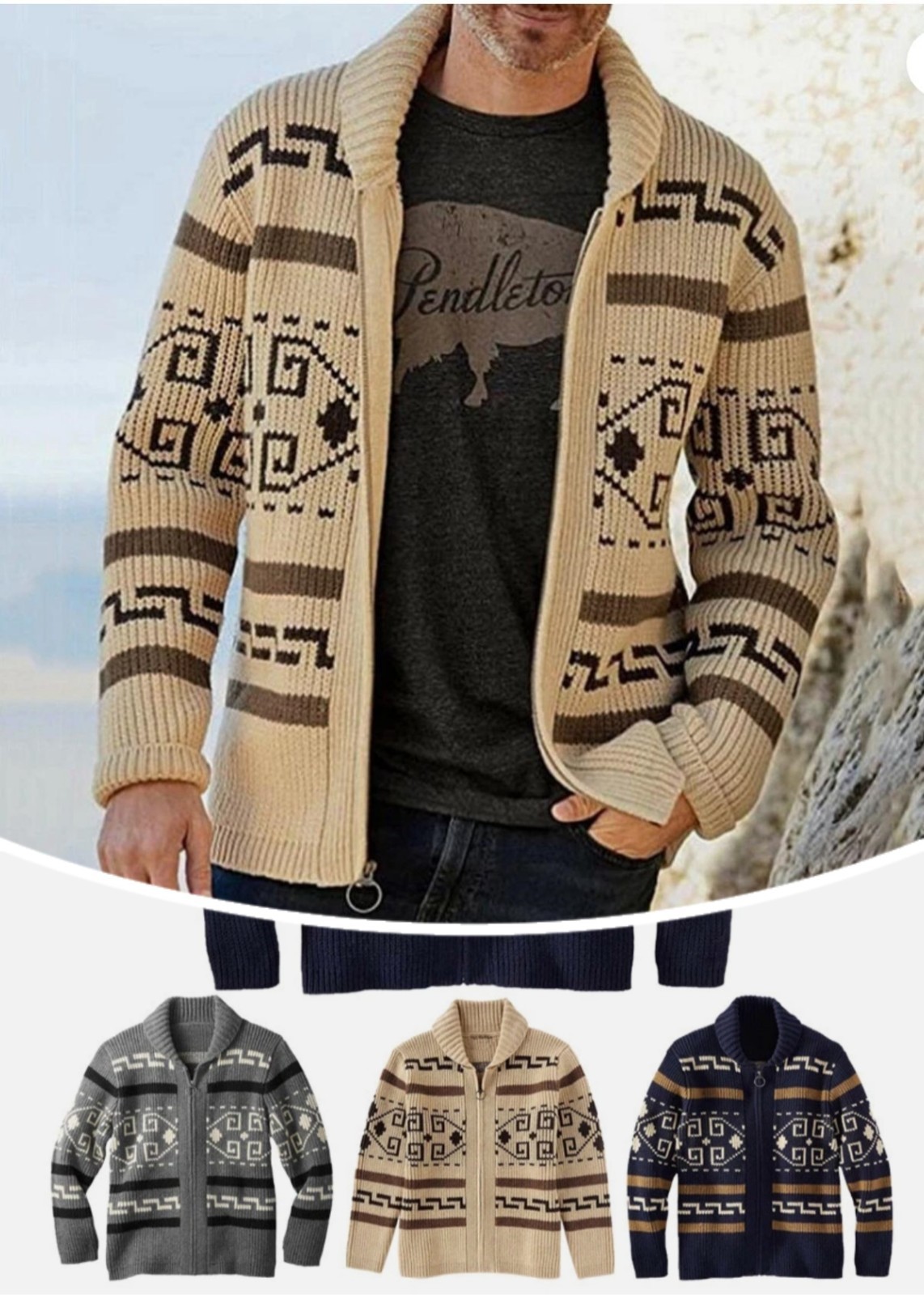 Mens Sweater Big Lebowski Cardigan Knit Jeffery Zip Up Adult New Movie Costume