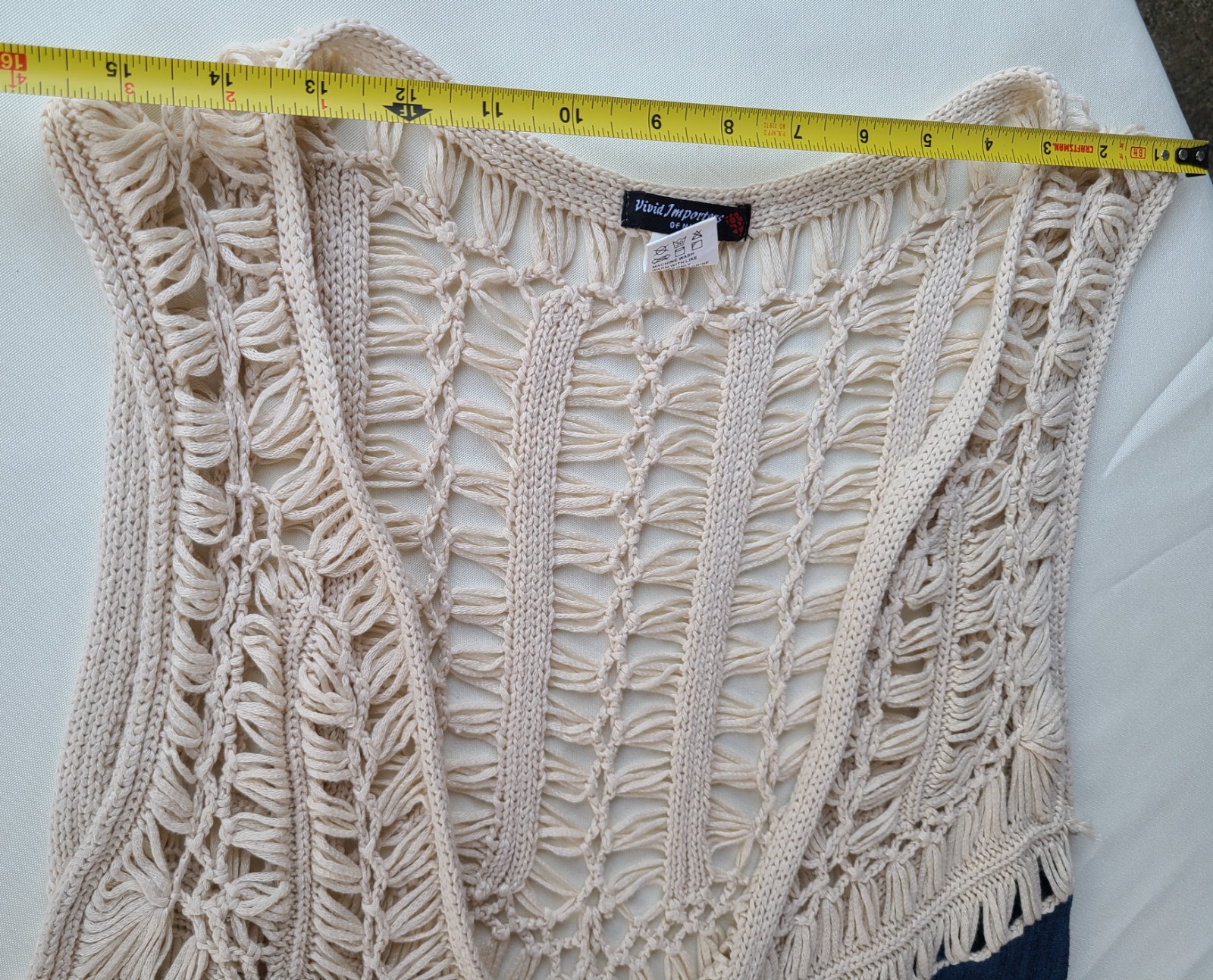 Cream & Blue Crochet Duster Over Wrap. Boho, Hippie Sz: M, Vivid Importers Of NY
