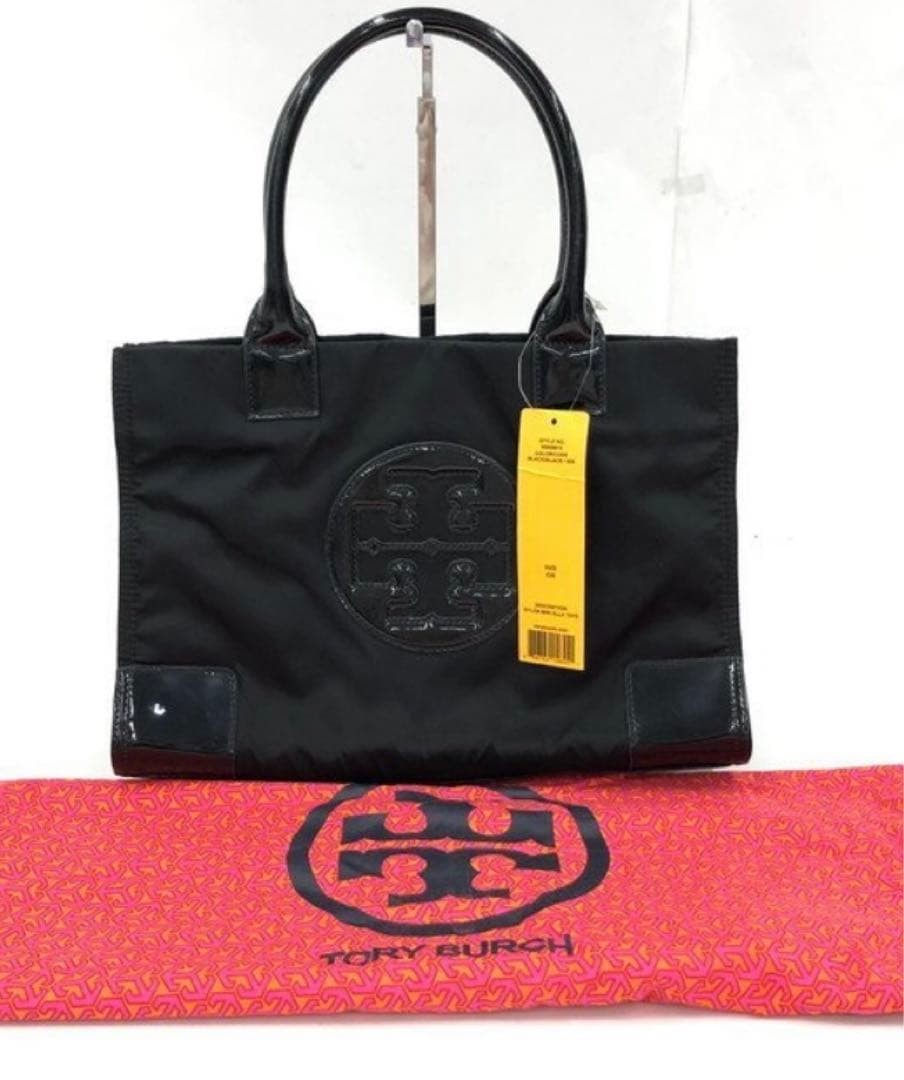 Tory Burch Nylon Leather Ella Logo Mini Black Tote Bag