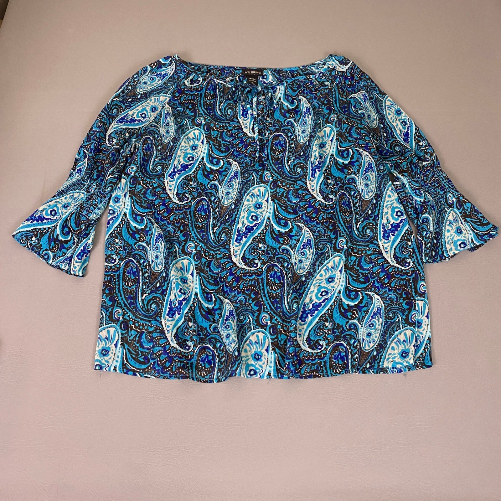 Lane Bryant Blouse Top Women’s 18/20W Blue Paisley Bell Sleeve Chiffon Boho