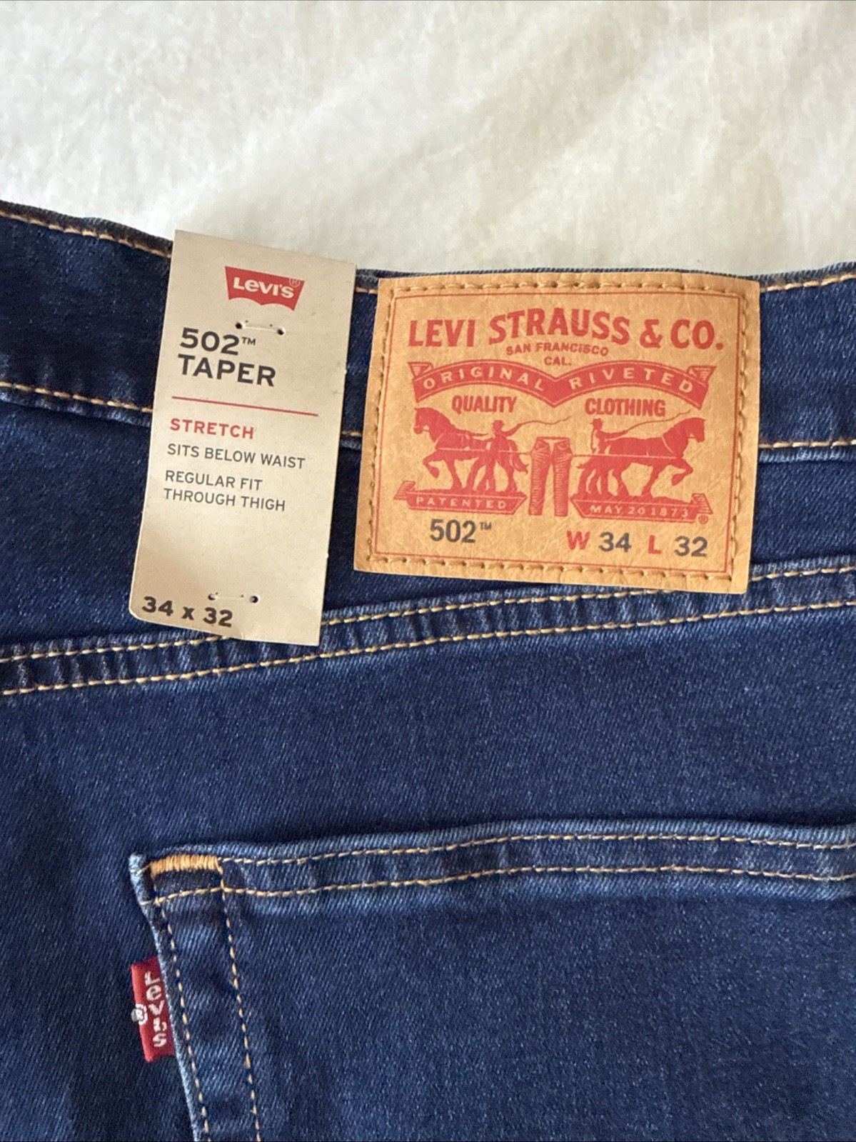 Levi’s 502 Regular Fit Zip Fly Tapered Denim Jeans 34X32 Men’s Dark Blue Stretch