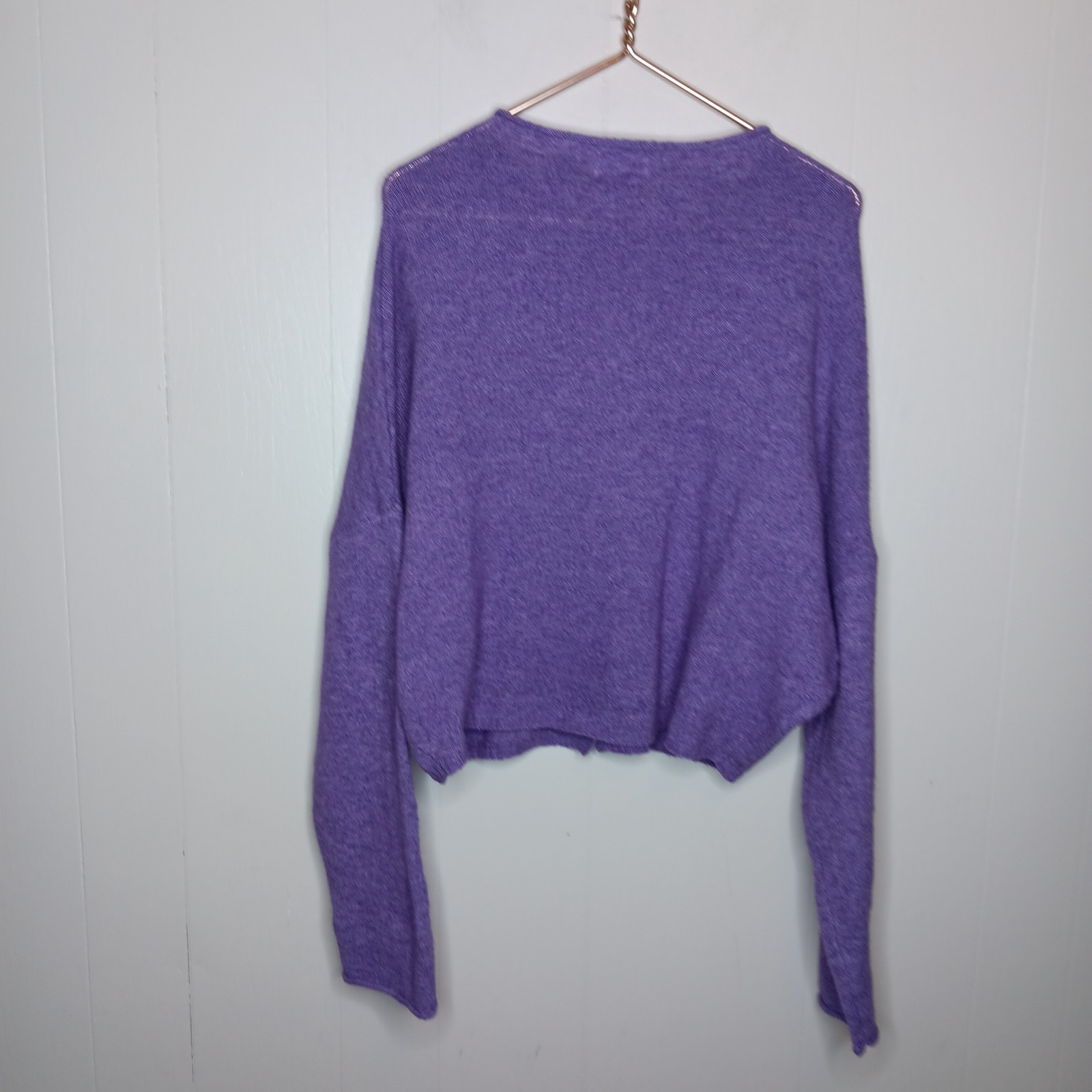 Things Between Cardigan M Purple Button Front Drop Shoulder Wool Quiet Luxury