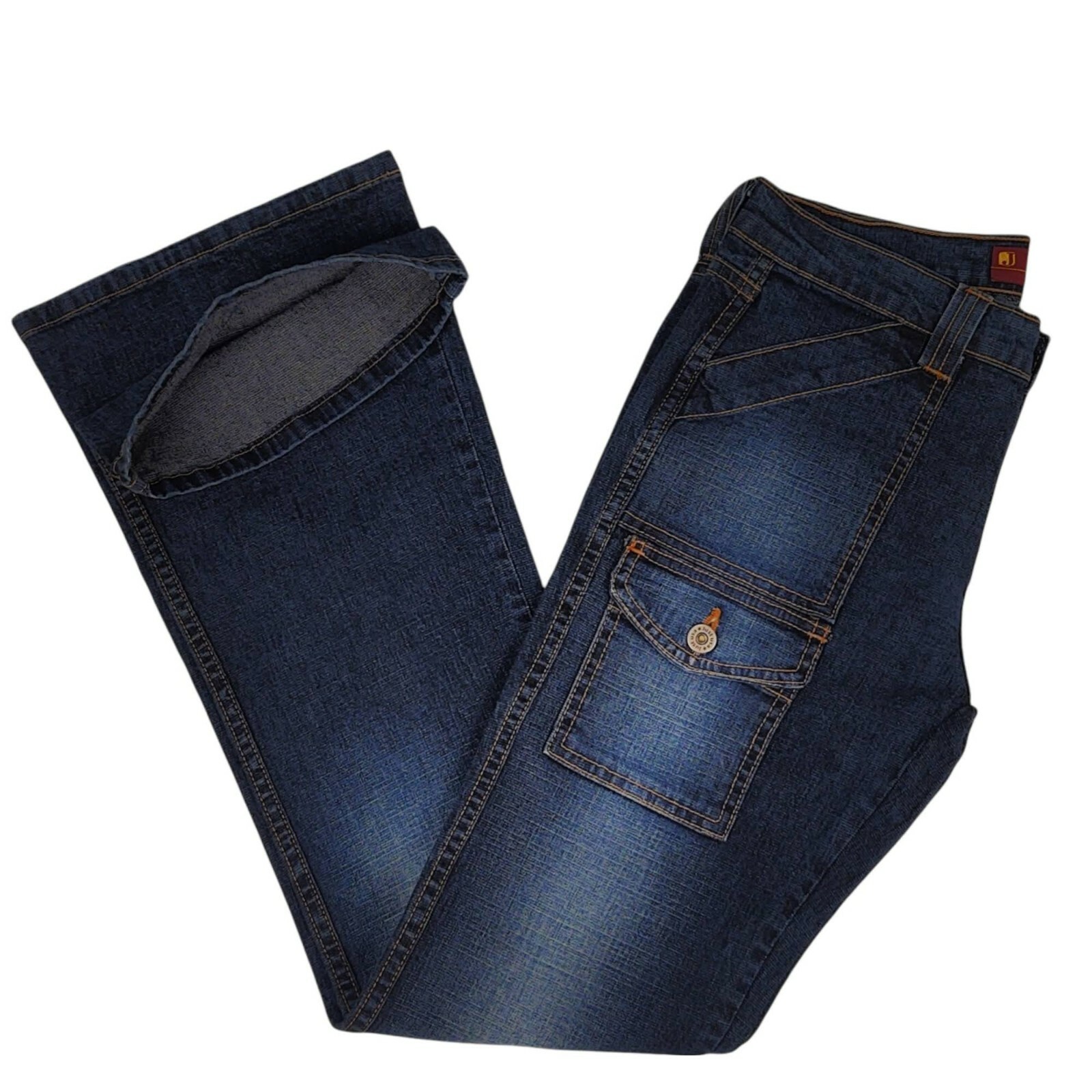 New Womans Low Rise Flare Leg Cargo Stretch Jeans Stone Washed Denim 26-30 Waist