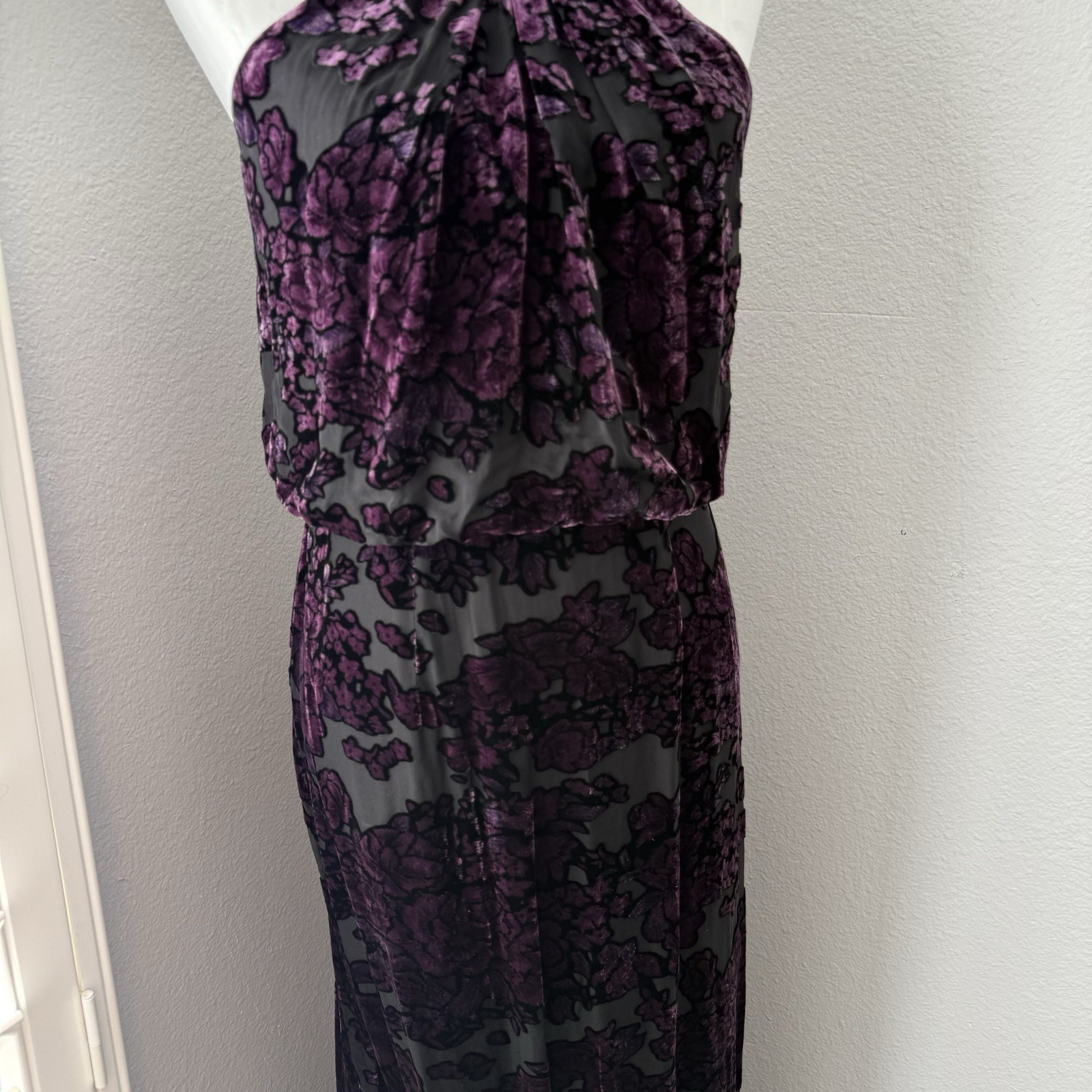 Aidan Mattox Purple Burnout Velvet Maxi Dress Gown Whimsigoth Gothic 4 Vtg
