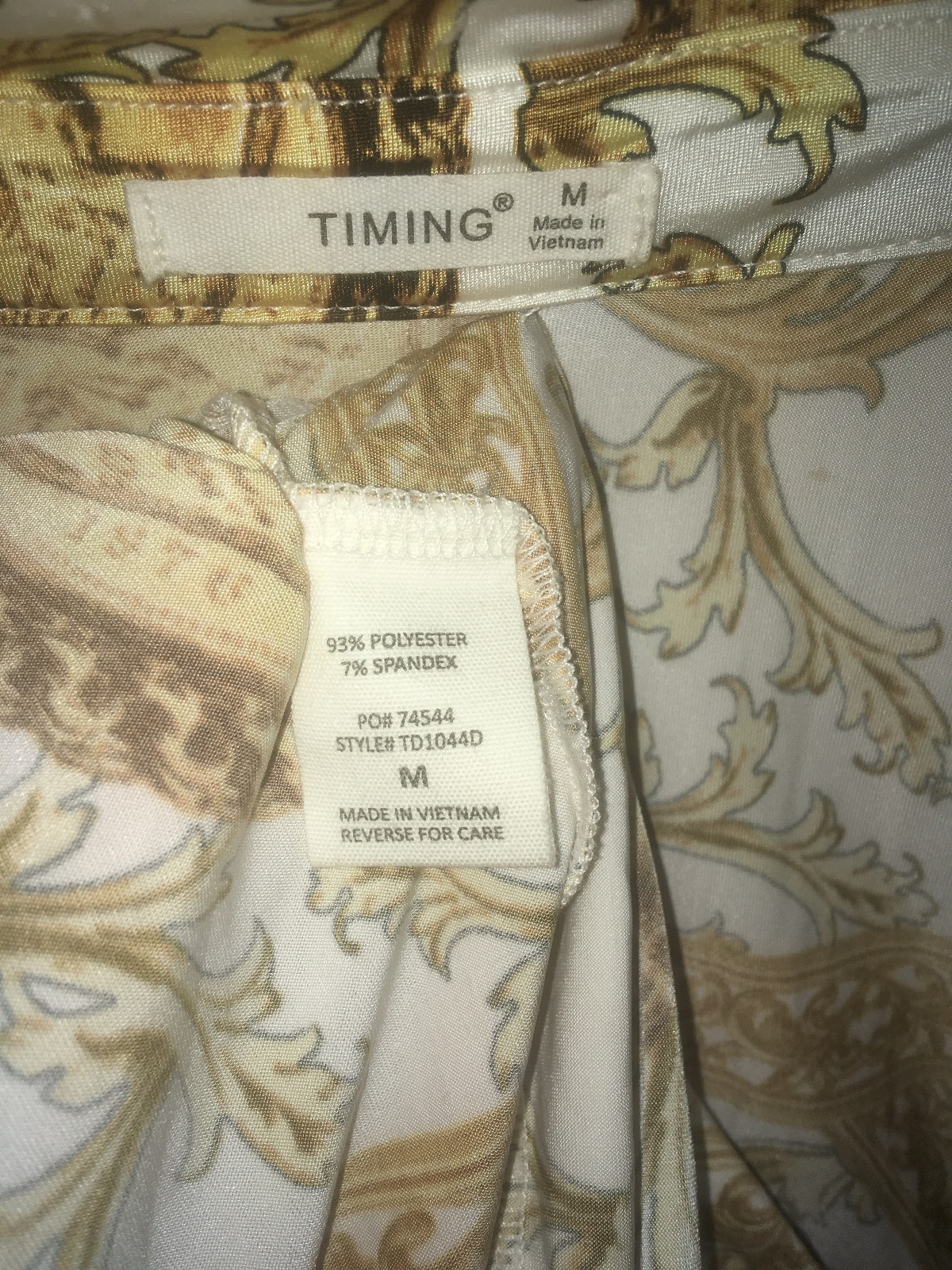 Womens Timing Regalia Baroque Print Long Sleeve Button down Stretch Blouse sz M