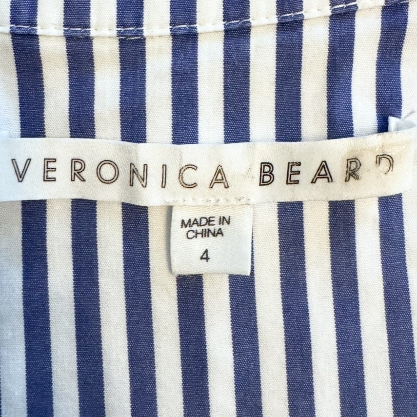 Veronica Beard Bell Button-down Ruched Blue White Sleeveless Shirt Dress Size 4