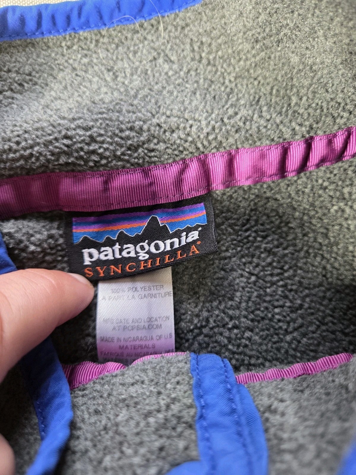 Patagonia Synchilla Snap T Fleece Pullover Womens M Gray Blue Snap Front Jacket