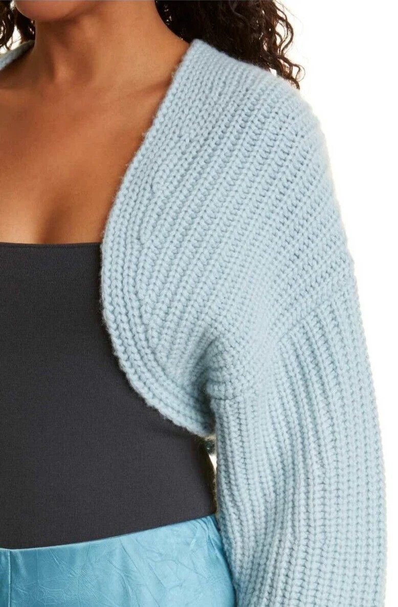 VINCE Lofty Rib Bolero Shrug Cardigan in Pale Blue Wool Cashmere Crop M/L – NWT