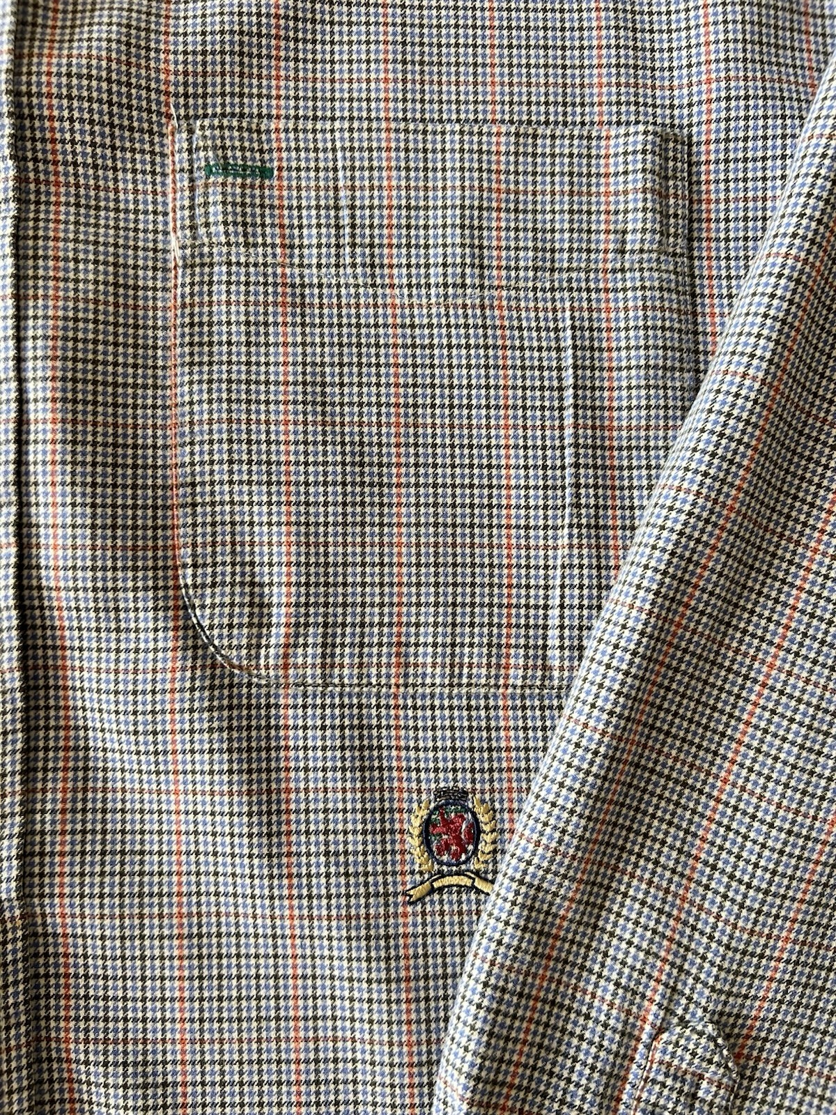 Vintage 90s Tommy Hilfiger Lion Crest Logo Button Down Shirt Green Plaid Large