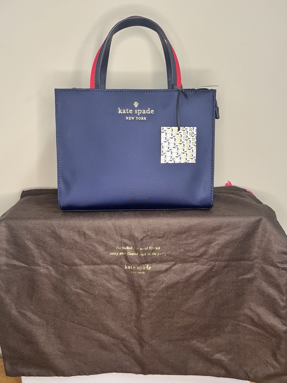 kate spade new york Navy Small Satchel Top Handle Zip, Lined, Pockets, Gold