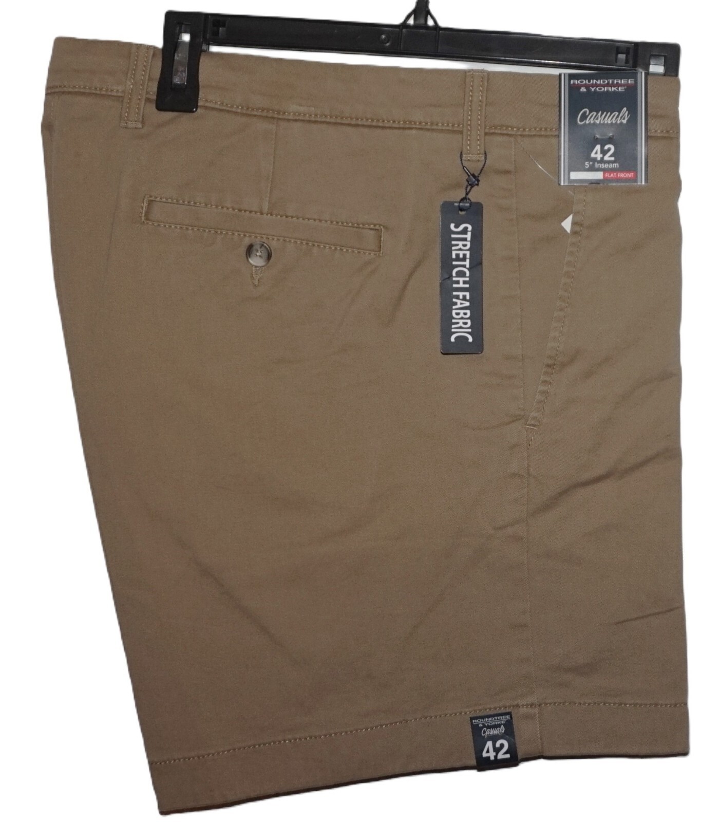 Roundtree Yorke Casual Shorts 42W Straight Fit Stretch Chino Brown 5″ inseam NWT
