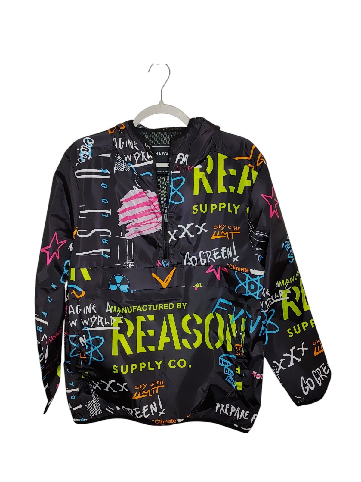 Reason Clothing Mens Medium Gafitti Grundge City Pullover Windbreaker Jacket NWT