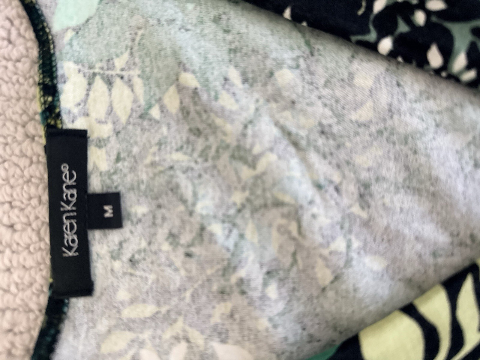 Karen Kane Women’s Green/Black/Beige Floral Ruched Jersey Strapless Blouse M