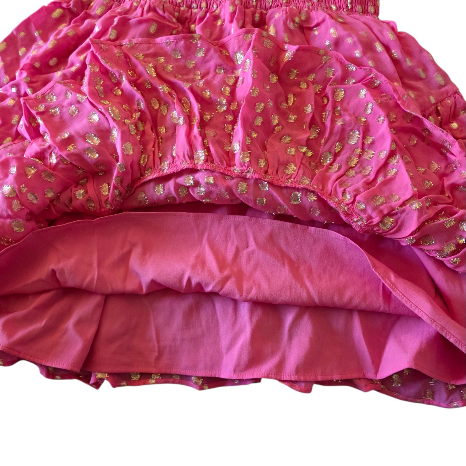 Lilly Pulitzer Cristiana Dress 12 Aura Pink Metallic Clip Dot Ruffle Smocked NWT