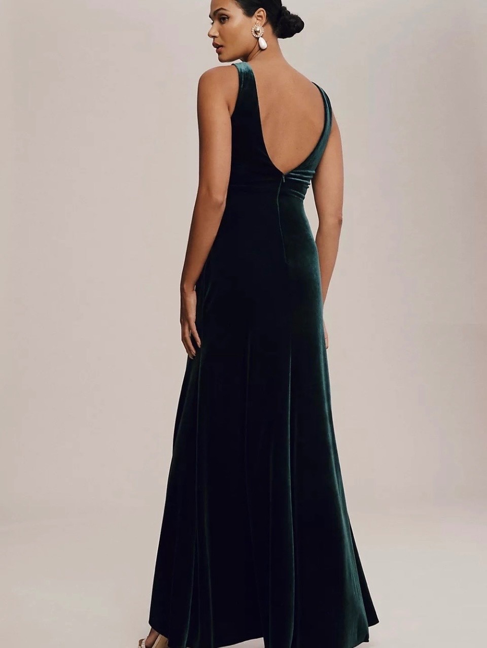 BHLDN Jenny Yoo Logan Velvet Column Maxi Dress Emerald Green ~ Size 4