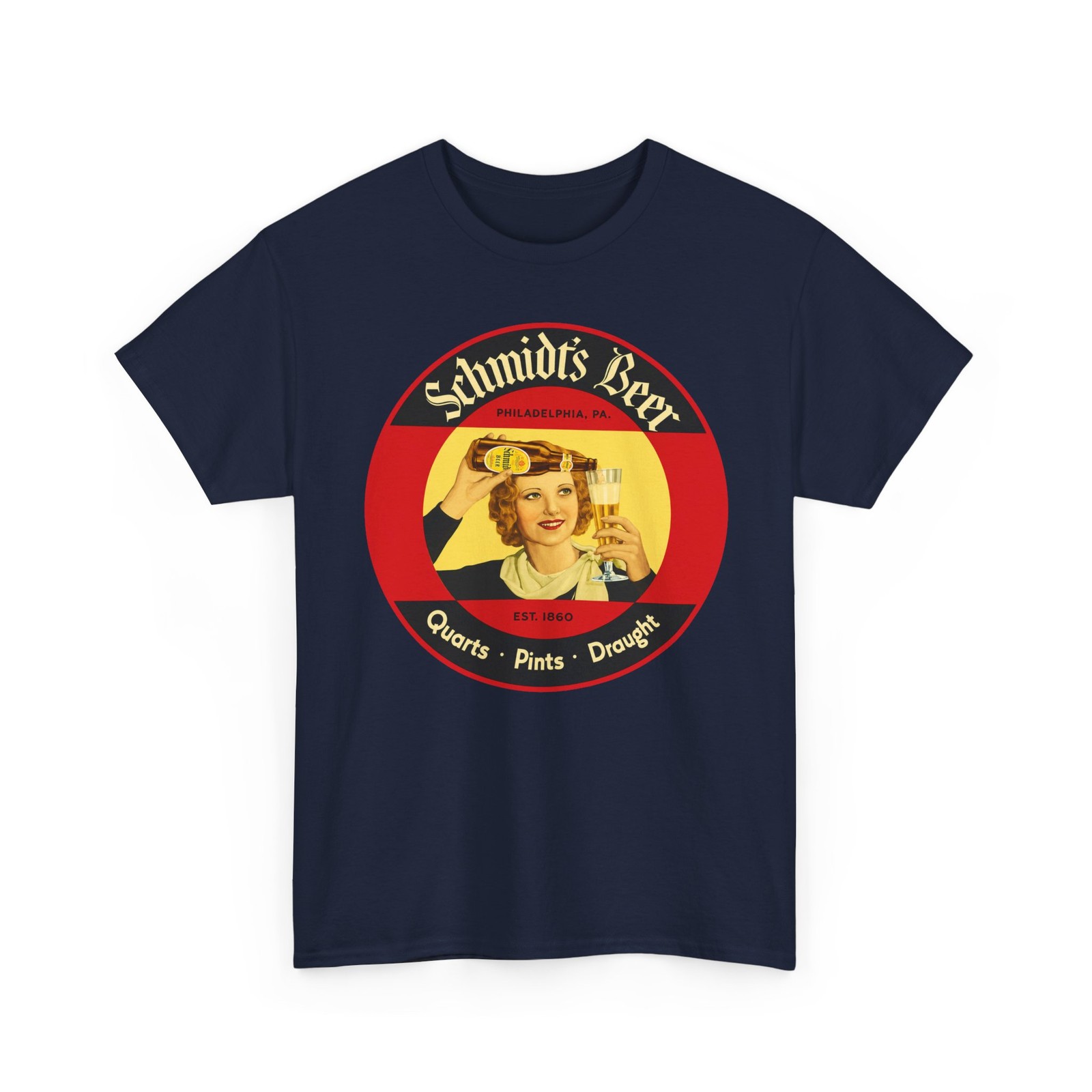 Schmidt’s Quarts Pints Draught Pretty Girl Pouring Beer Retro Breweriana T-Shirt