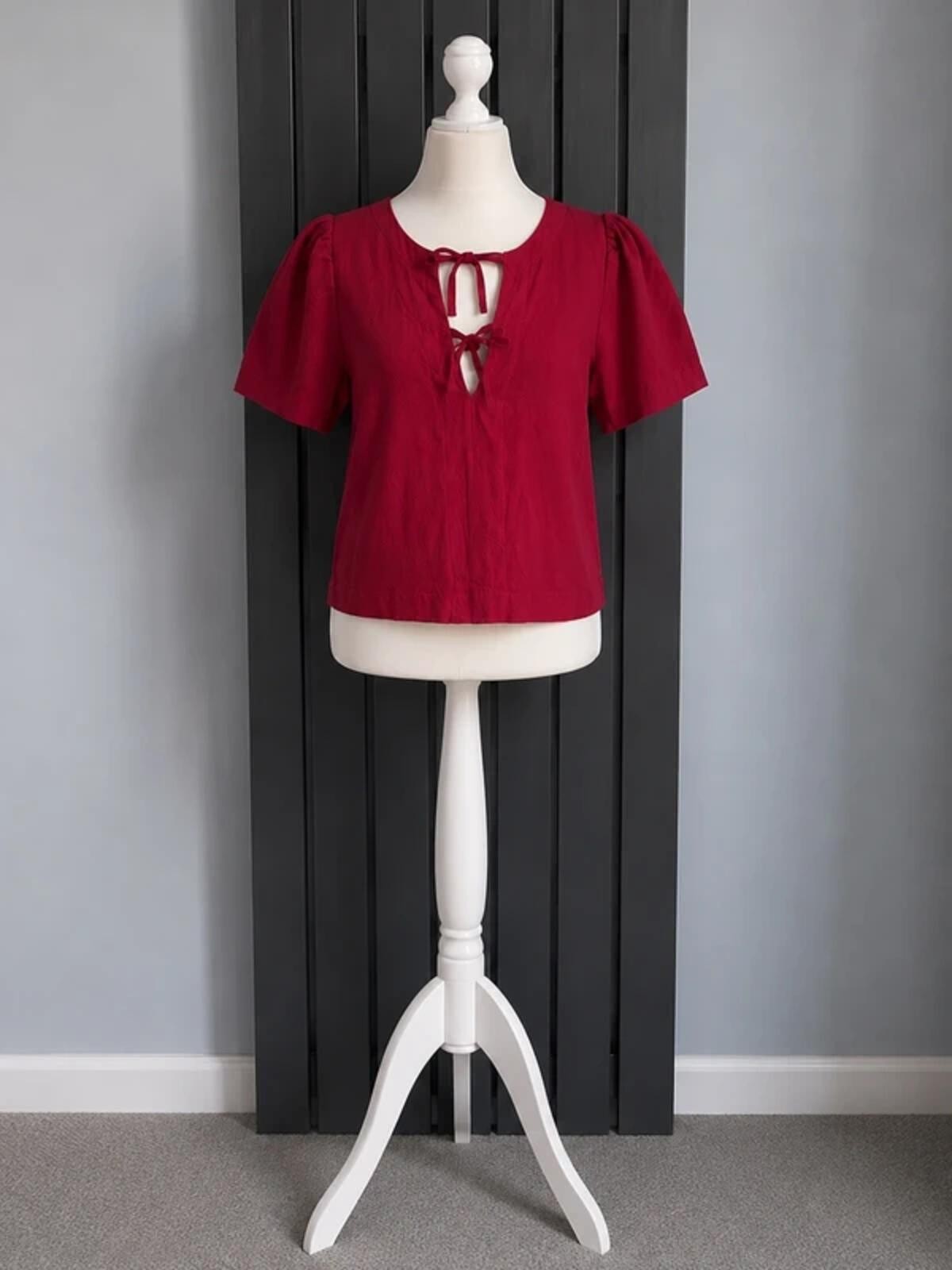 Burgundy Linen Blend Crop Top – Size UK 10 Piper