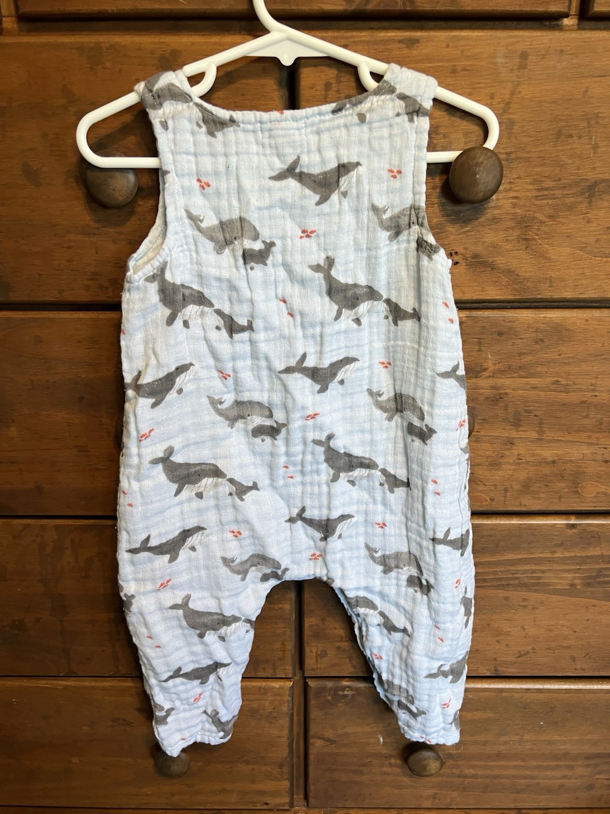 Angel Dear One-Piece Romper 12-18 Months Light Blue Whale Muslin Cotton Button
