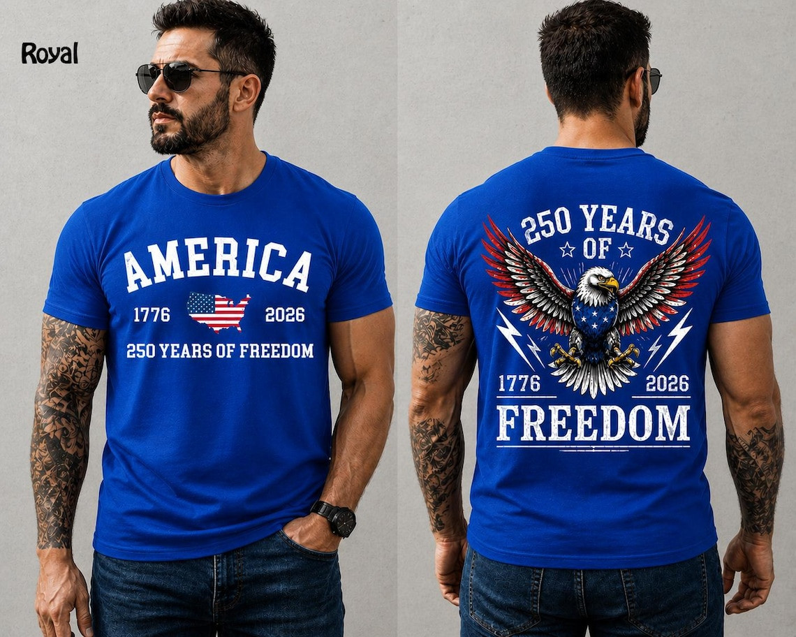 Double Sided Eagle Shirt America 250 Freedom Since 1776 Graphic
