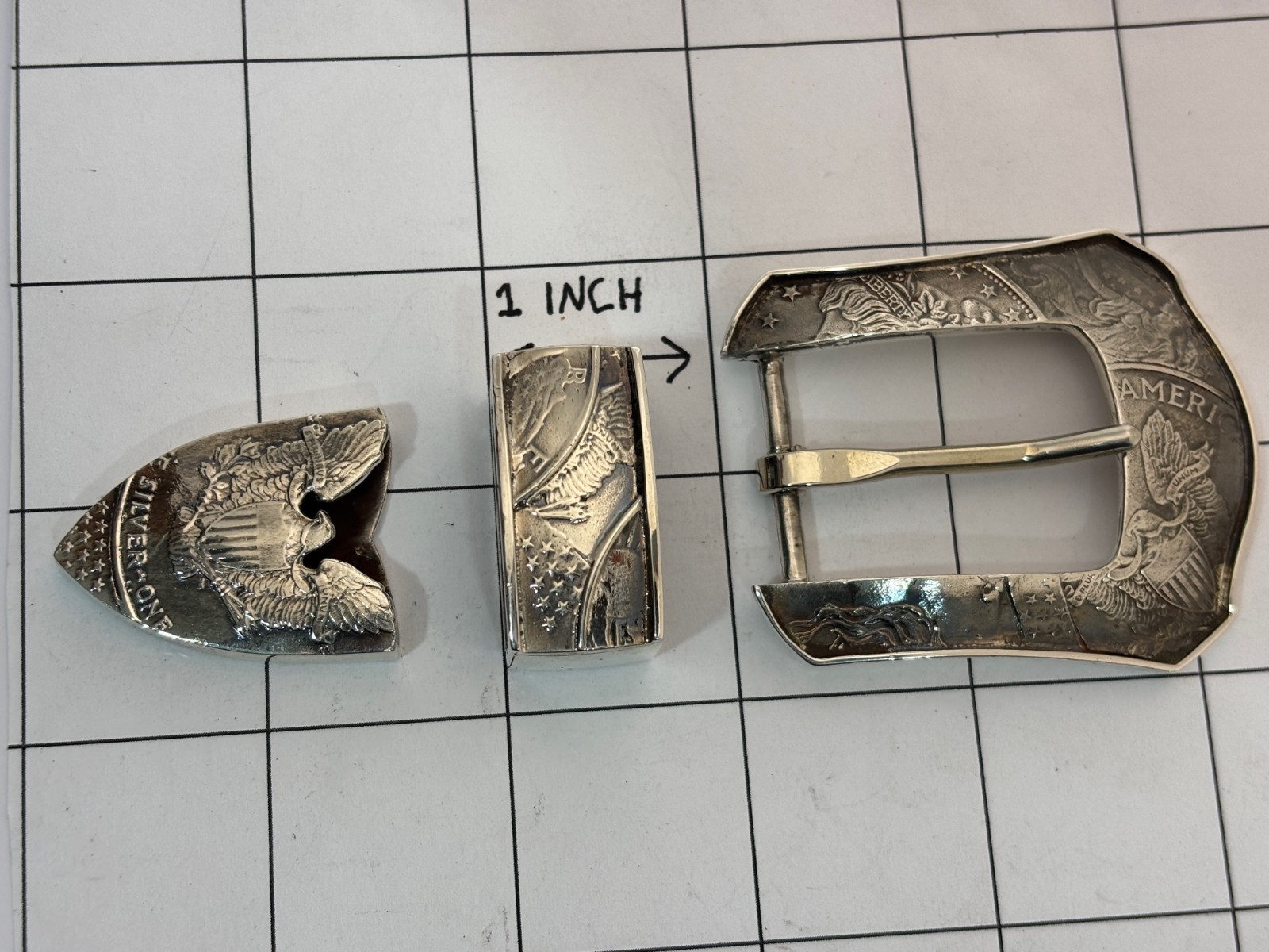 Sterling Silver .925 Silver Dollar Coin Ranger Belt Buckle Set 42 Lucchese Belt