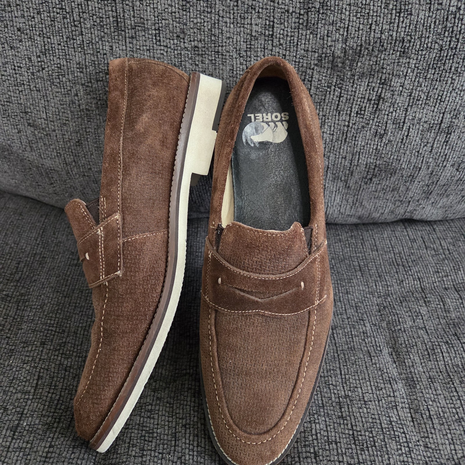 JOHNSTON & MURPHY Men’s Sz 9.5 Brown Suede Leather Slip On Loafers Shoes EUC