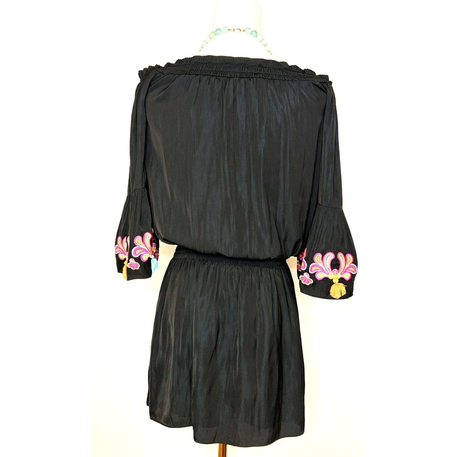 Lilly Pulitzer XXS Black Off-the-Shoulder Embroidered Tassel Romper
