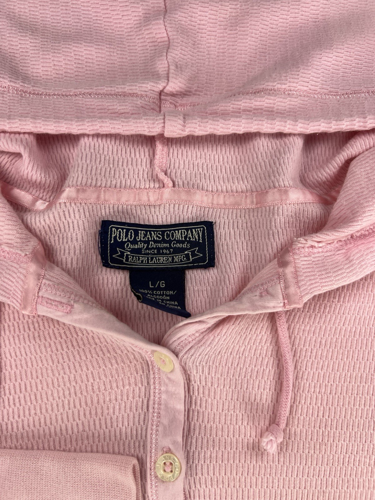 Vintage Polo Jeans Company Ralph Lauren Womens Waffle Knit Henley Hoodie Y2K