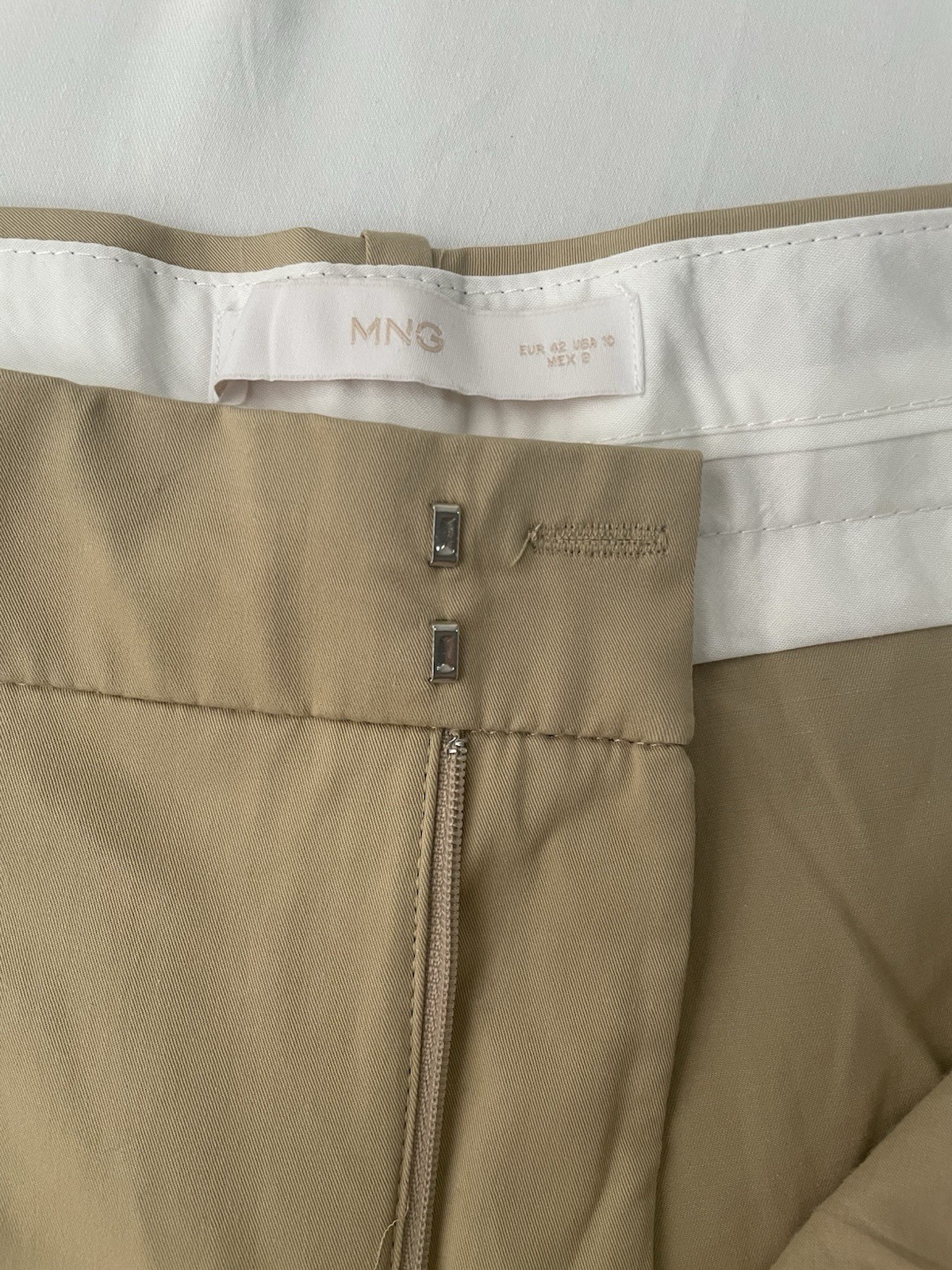 MNG Women’s Beige Pleated High Rise Wide-Leg Khaki Pants, Size 10
