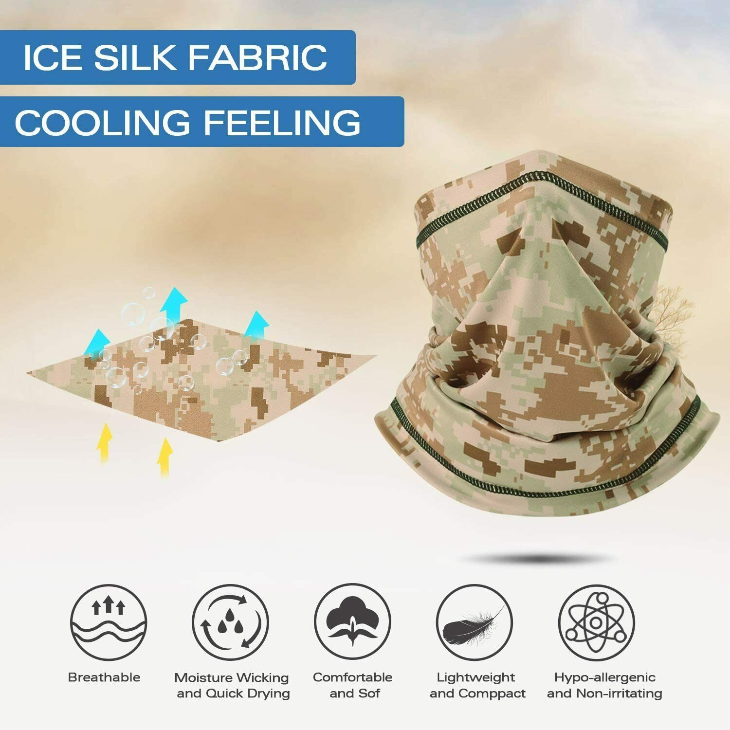 Summer Face Mask Guard Neck Gaiter Camouflage Cooling Balaclava Bandana Scarf