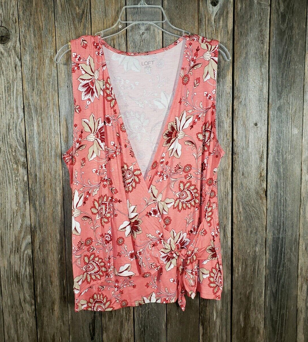 NEW Loft L Top Pink Floral Knit Wrap Tie Tank Cottage Coquette Boho Bloom Garden