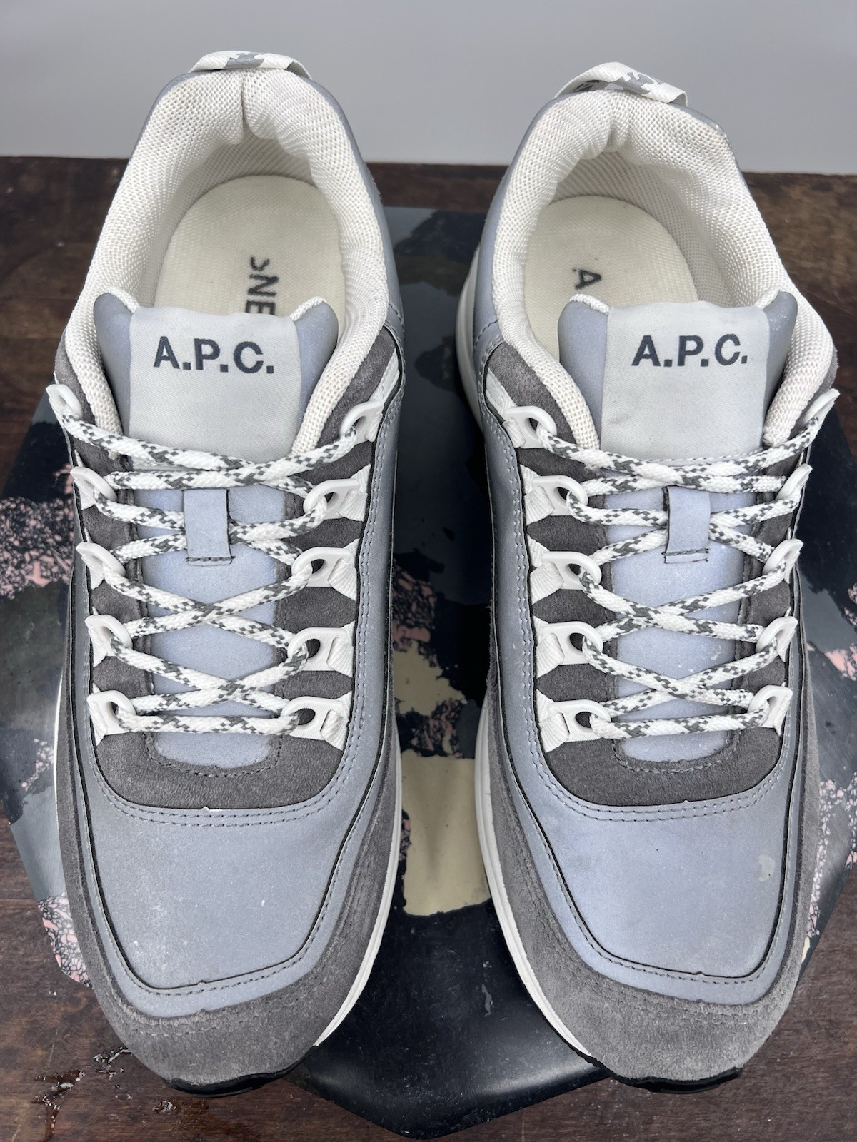 A.P.C. Techno Homme Grey Leather Reflective Sneakers Ltd Edition Sz 10 EUC