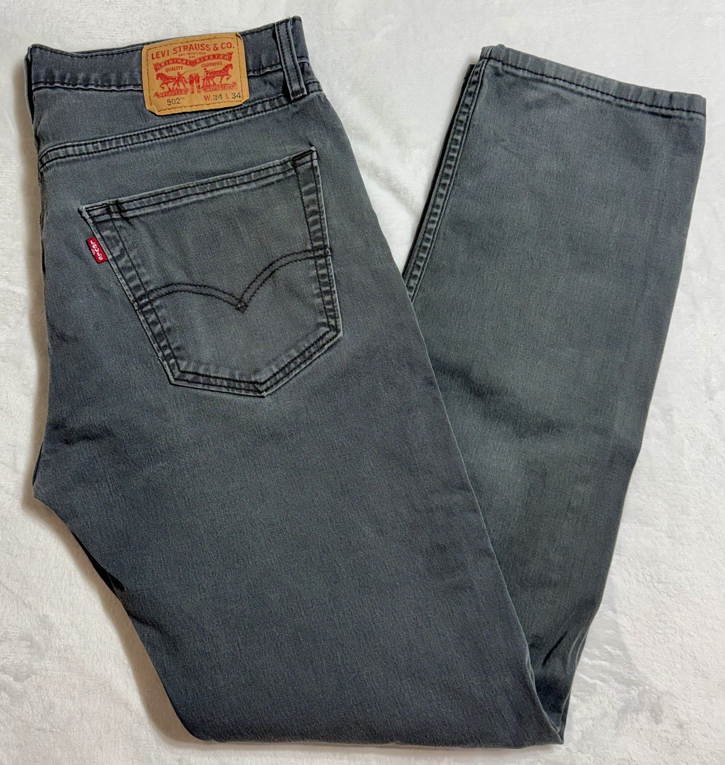 502 Levi’s Men’s Charcoal Wash Gray Denim Tapered Regular Fit Jeans 34W/34L