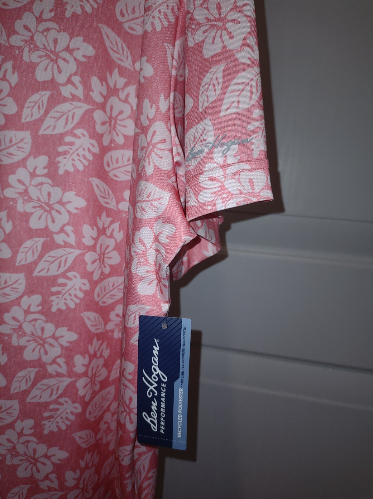 Ben Hogan Men’s Performance Golf Polo Shirt Flamingo Plume Print Size S