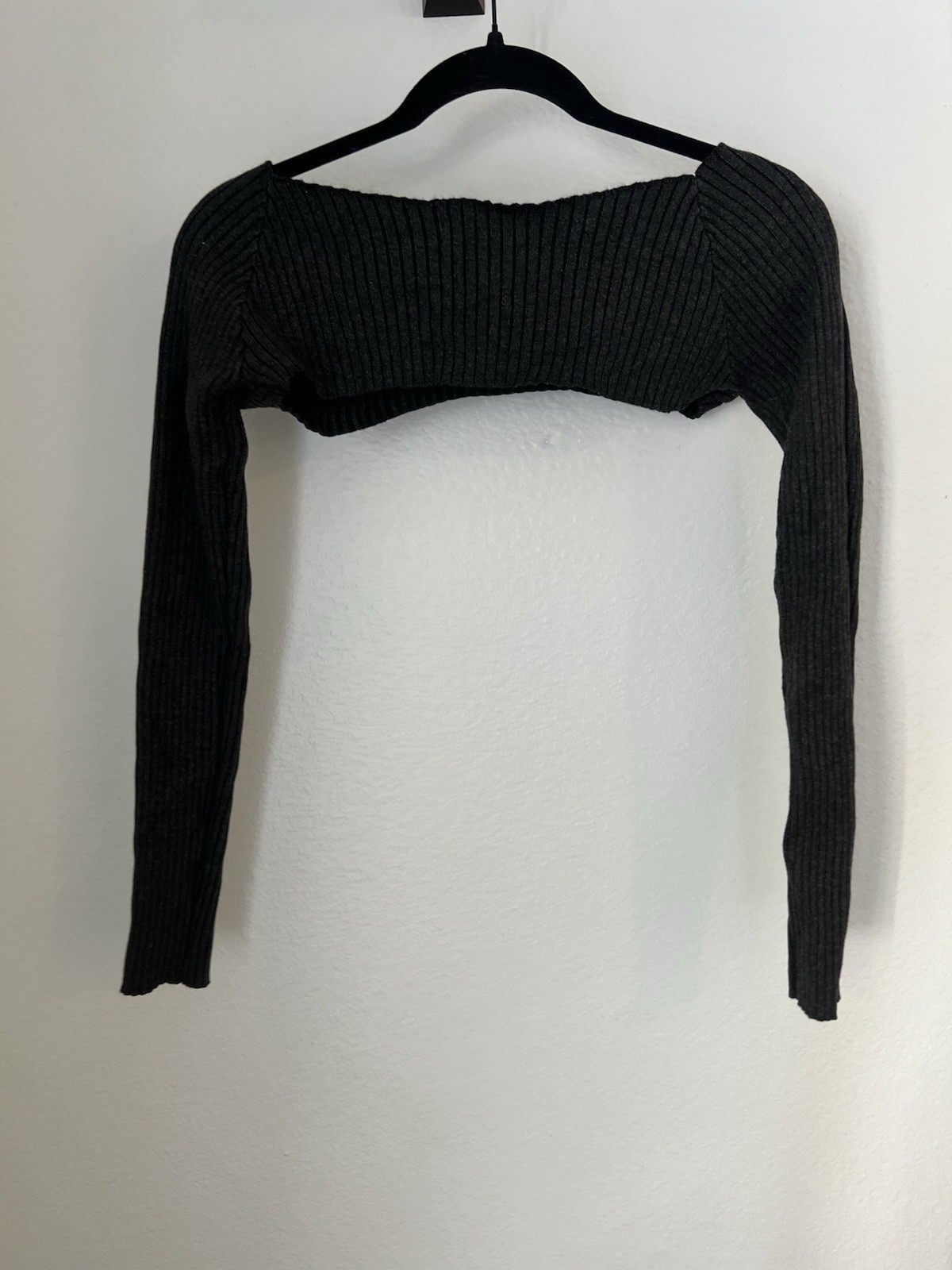 Finesse Charcoal Gray Ribbed Super Crop Shrug Sweater M/L #0073 Y2K Dance