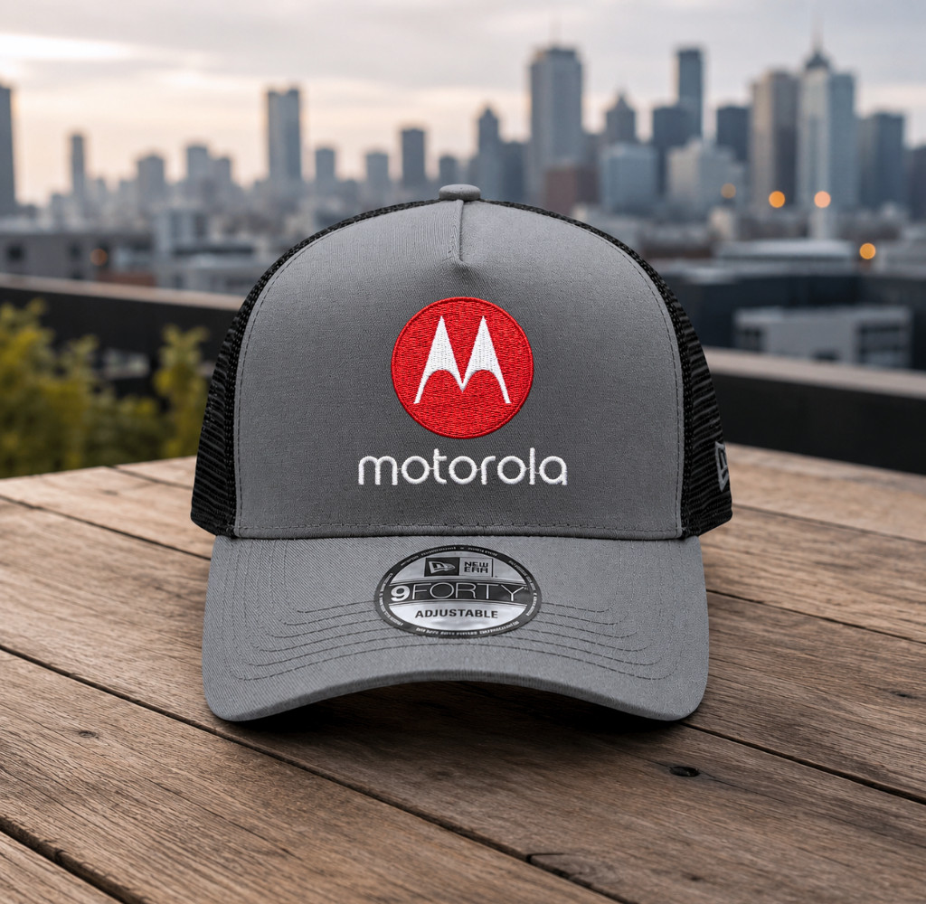 Motorola Embroidered Logo Gray Trucker Hat Mesh Back Adjustable Cap