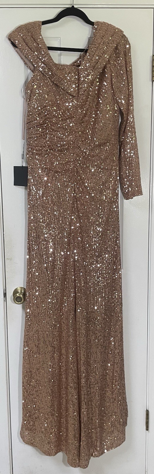 Ieena By Mac Duggal Dress Gown Size 14 Drop Shoulder Sequin New NWT Rose Gold