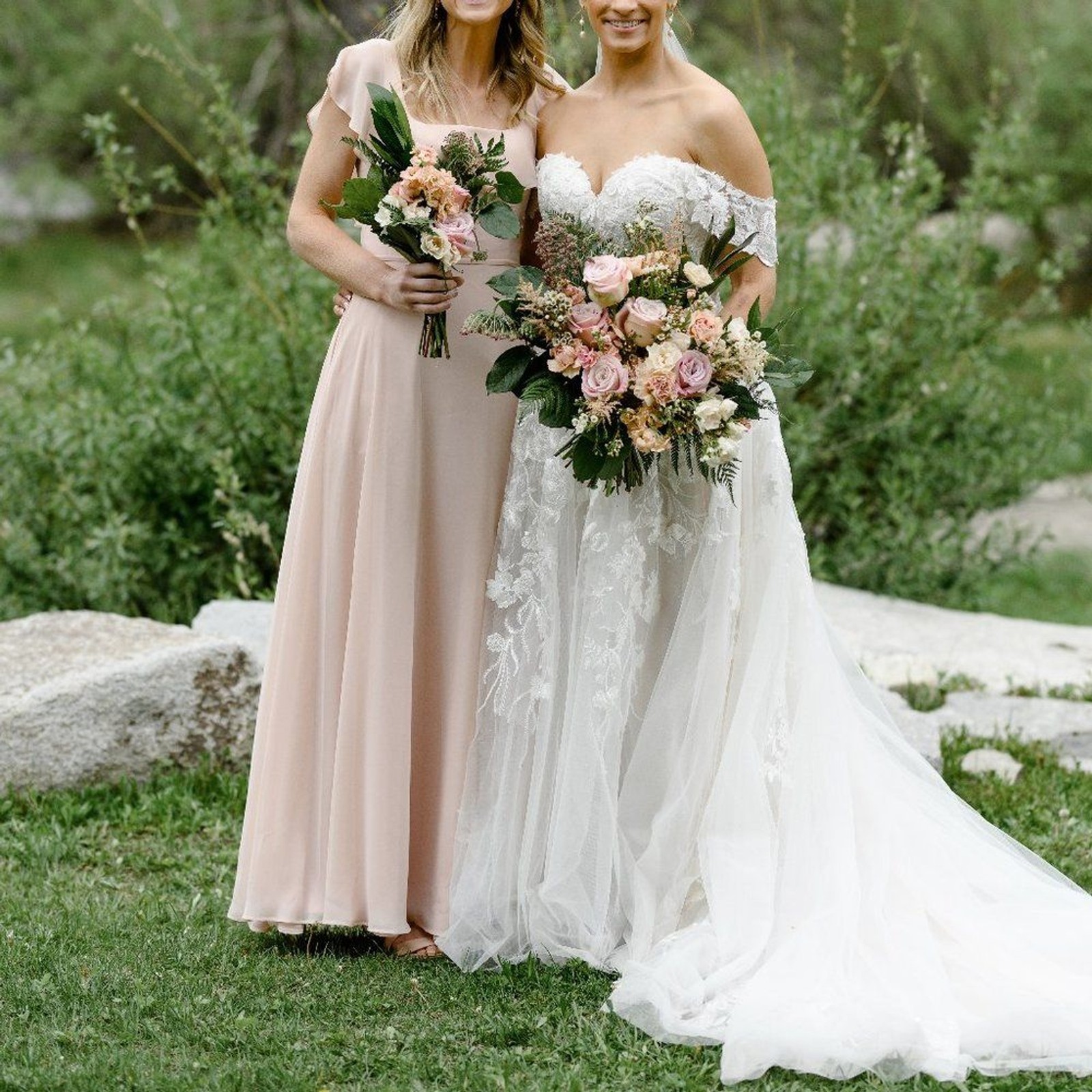 Square Neck Ruffle Bridesmaid Dress