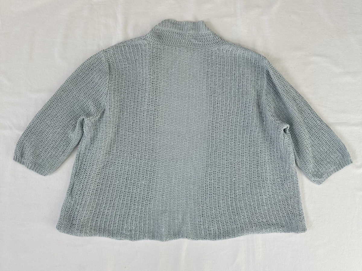 Eileen Fisher Open Knit Silk Linen Cropped Cardigan Shrug Sweater Light Blue M