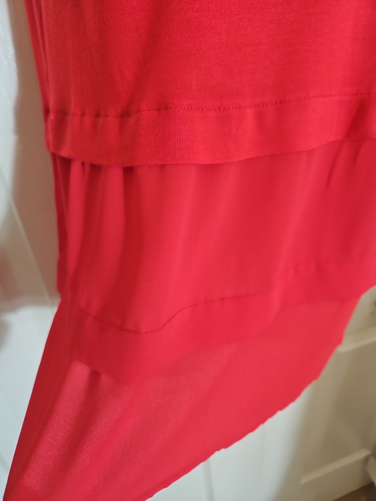LOFT Tiered Coral Chiffon Sheer Bottom Sleeveless Top Womens Size Small