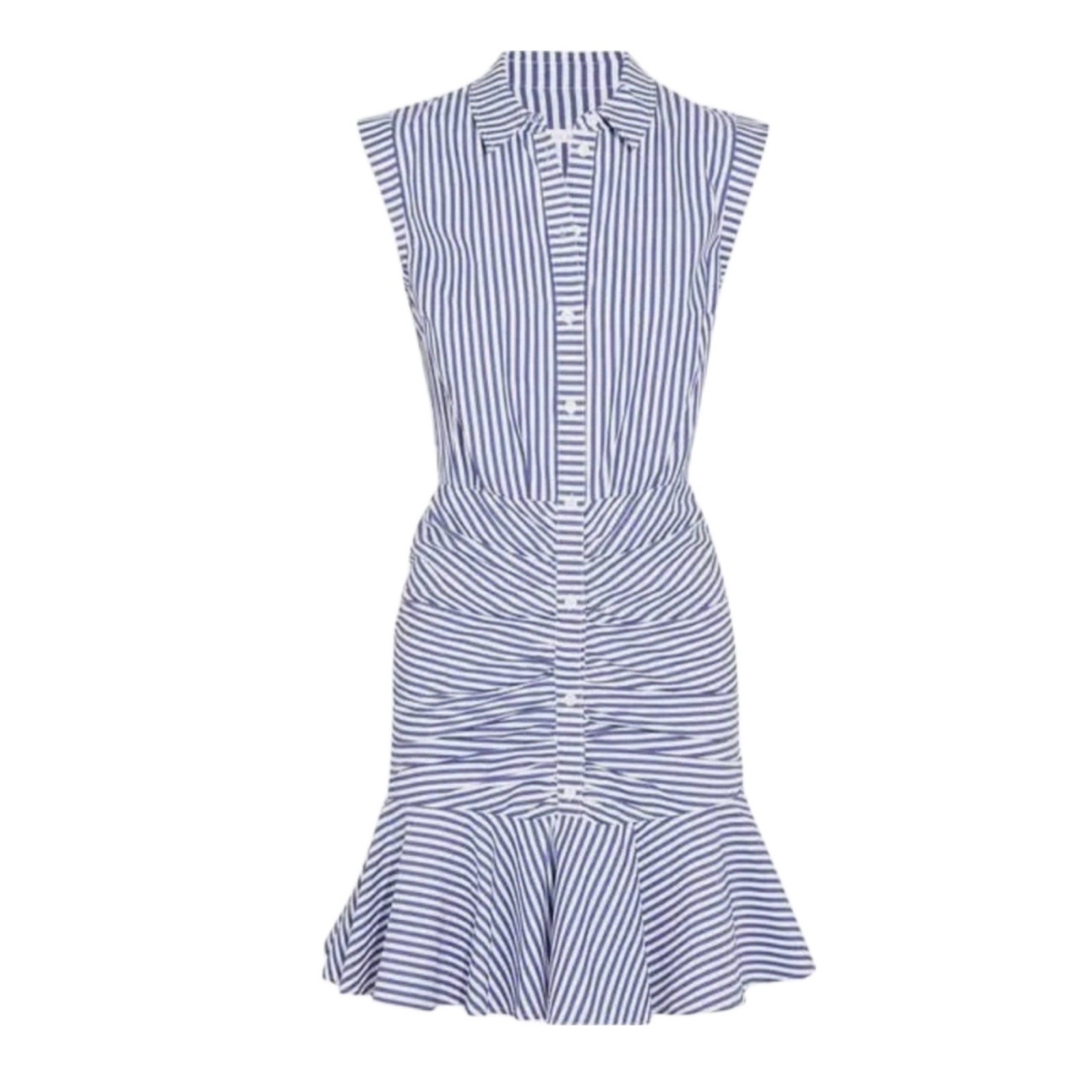 Veronica Beard Bell Button-down Ruched Blue White Sleeveless Shirt Dress Size 4