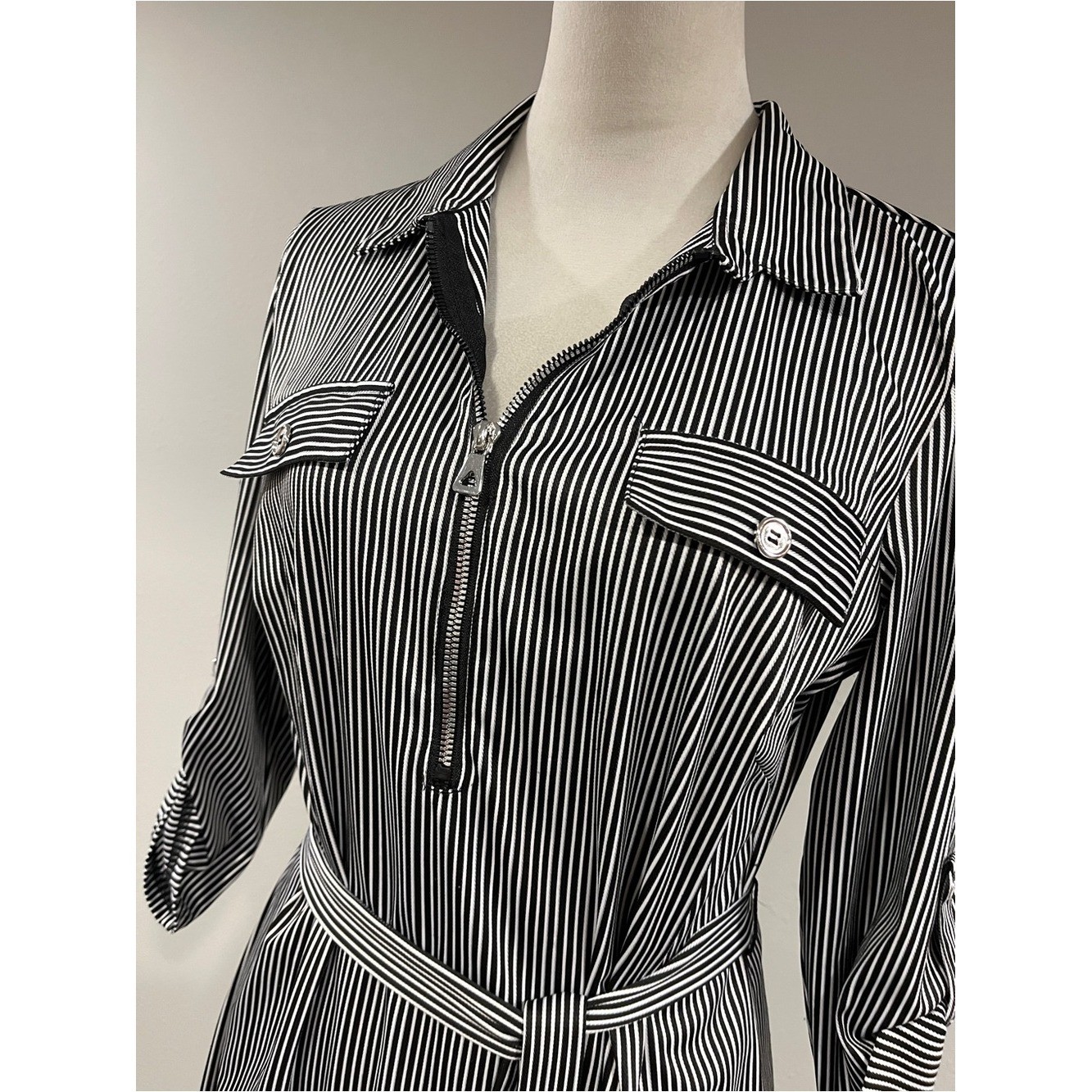 Striped Black & White Shirt Dress with Tie Belt size large
