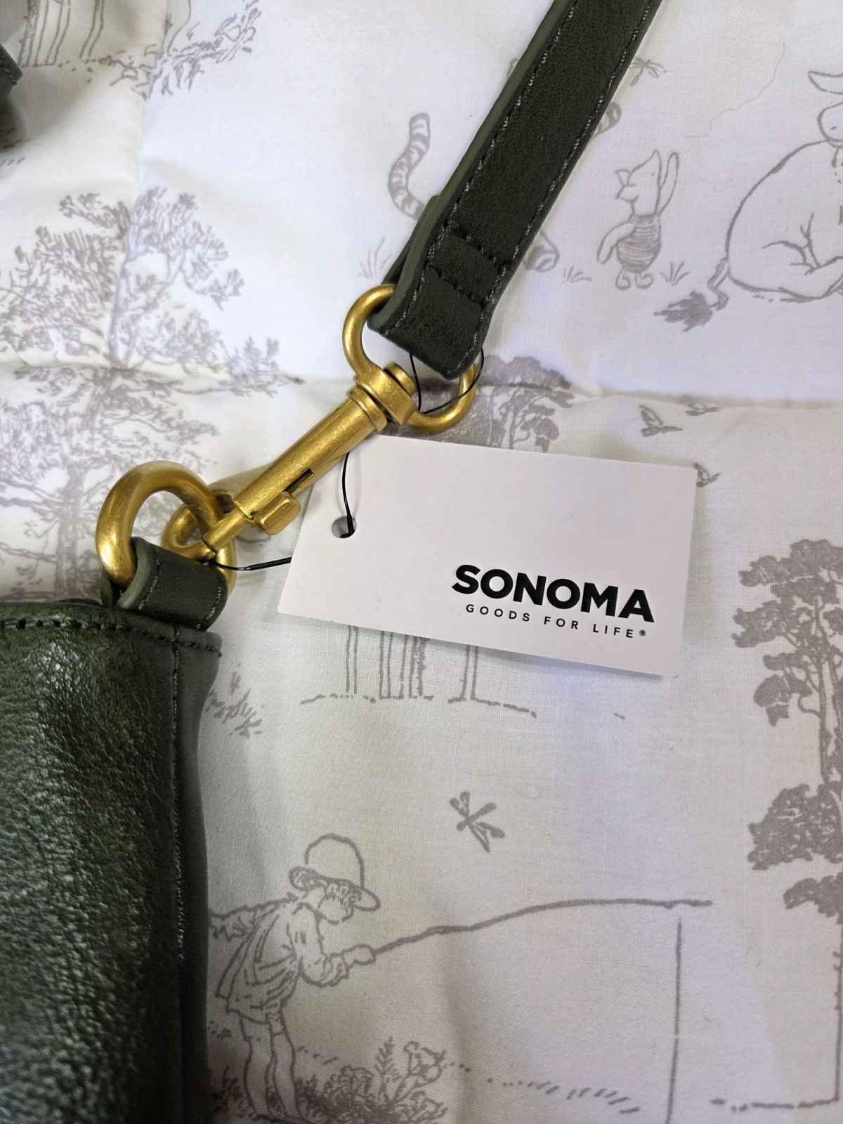 Sonoma Goods For Life Olive Green Mini Tote Zip Inner Pockets Detachable Strap