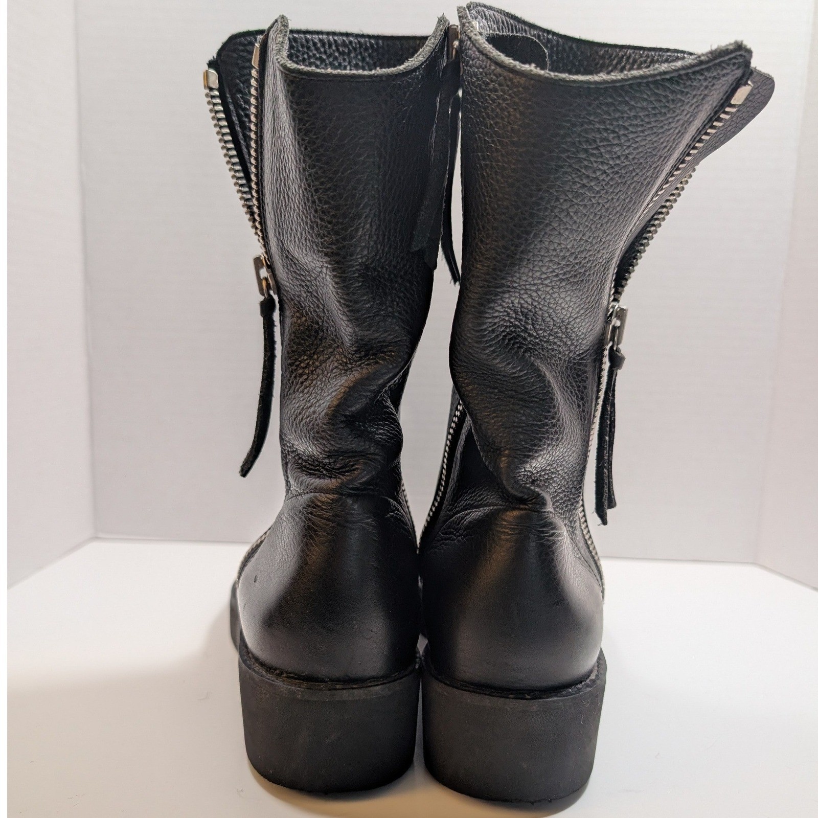 Arche Leather Zipper Platform Ankle Boots Black Pebbled Wedge Women 40 Moto Euro