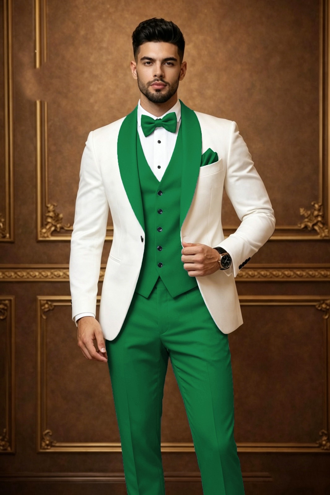 Business 3Pcs Men’s Suit Formal Wedding Tuxedos Jacket Shawl Lapel Blazer Coat
