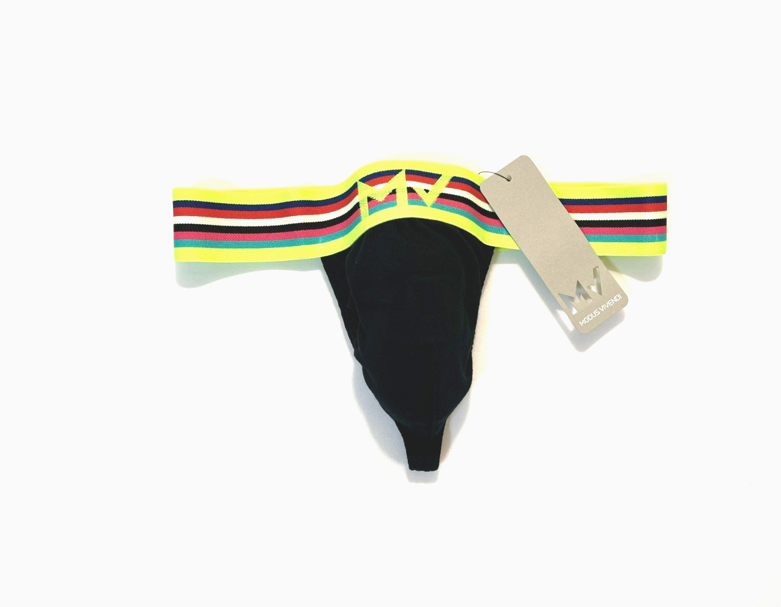 Modus Vivendi Size M Ribbed Cotton Peace T-Back Thong – Black/Multi Color