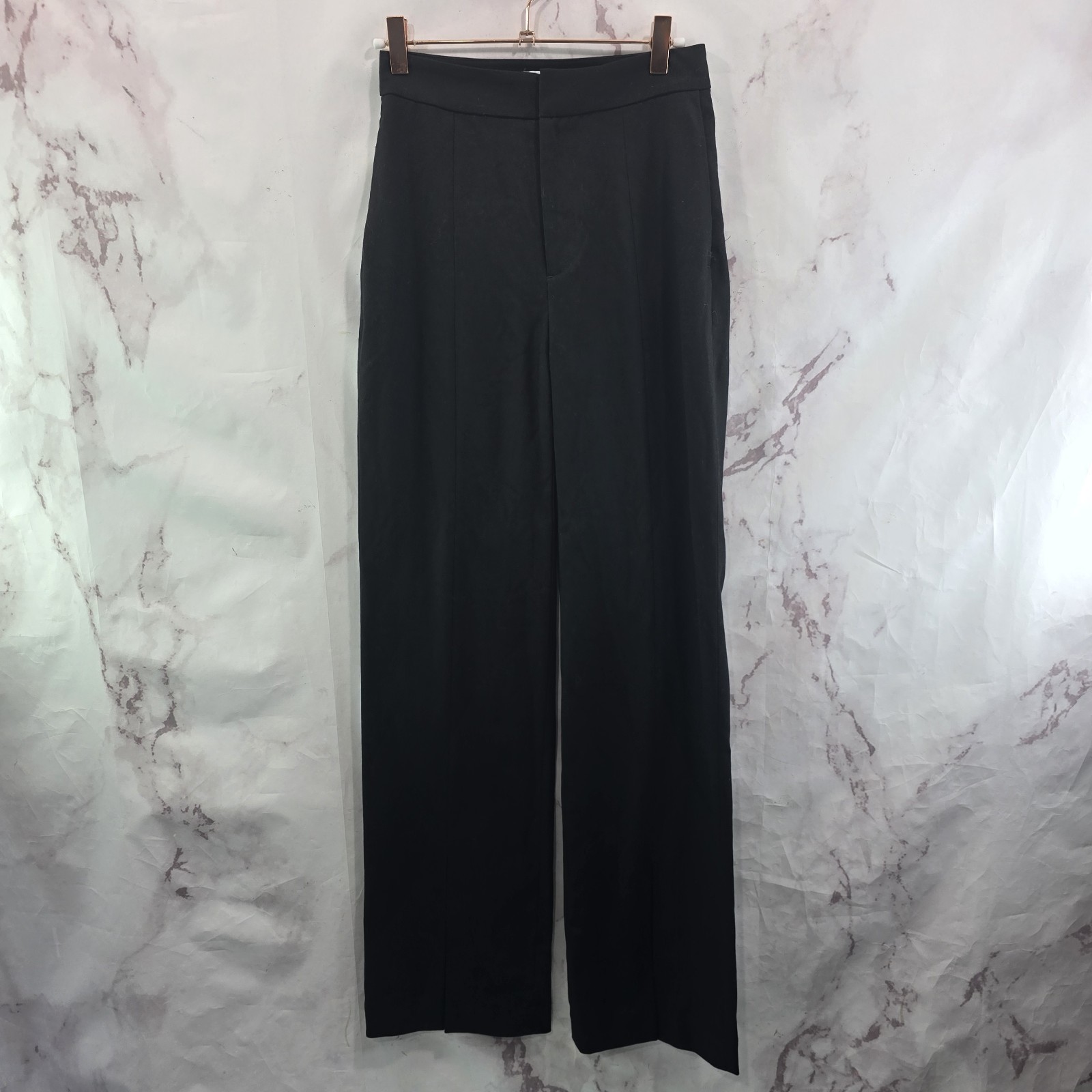 & Other Stories Pants Womens 0 Black High Rise Slit Leg Trouser Wool Viscose