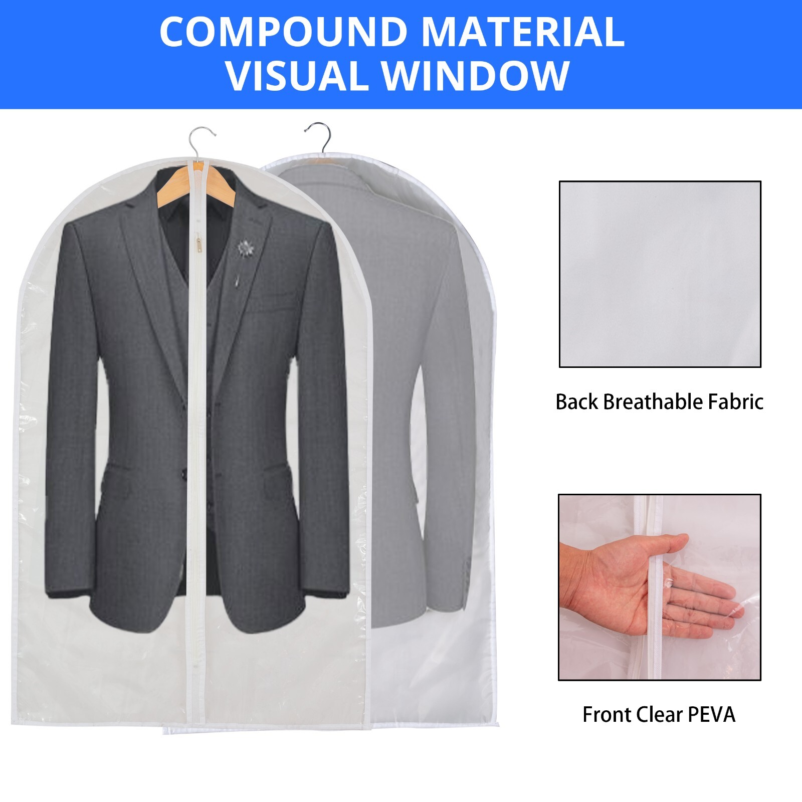 Clear Garment Bag Suit Bags Closet Storage Dust Cover with Zipper for Clothes