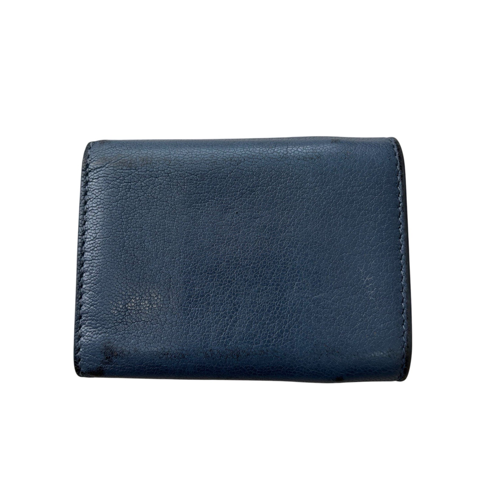 Dior Saddle Lotus Wallet Grained Calfskin Leather Navy Blue Gold Charm ThreeFold