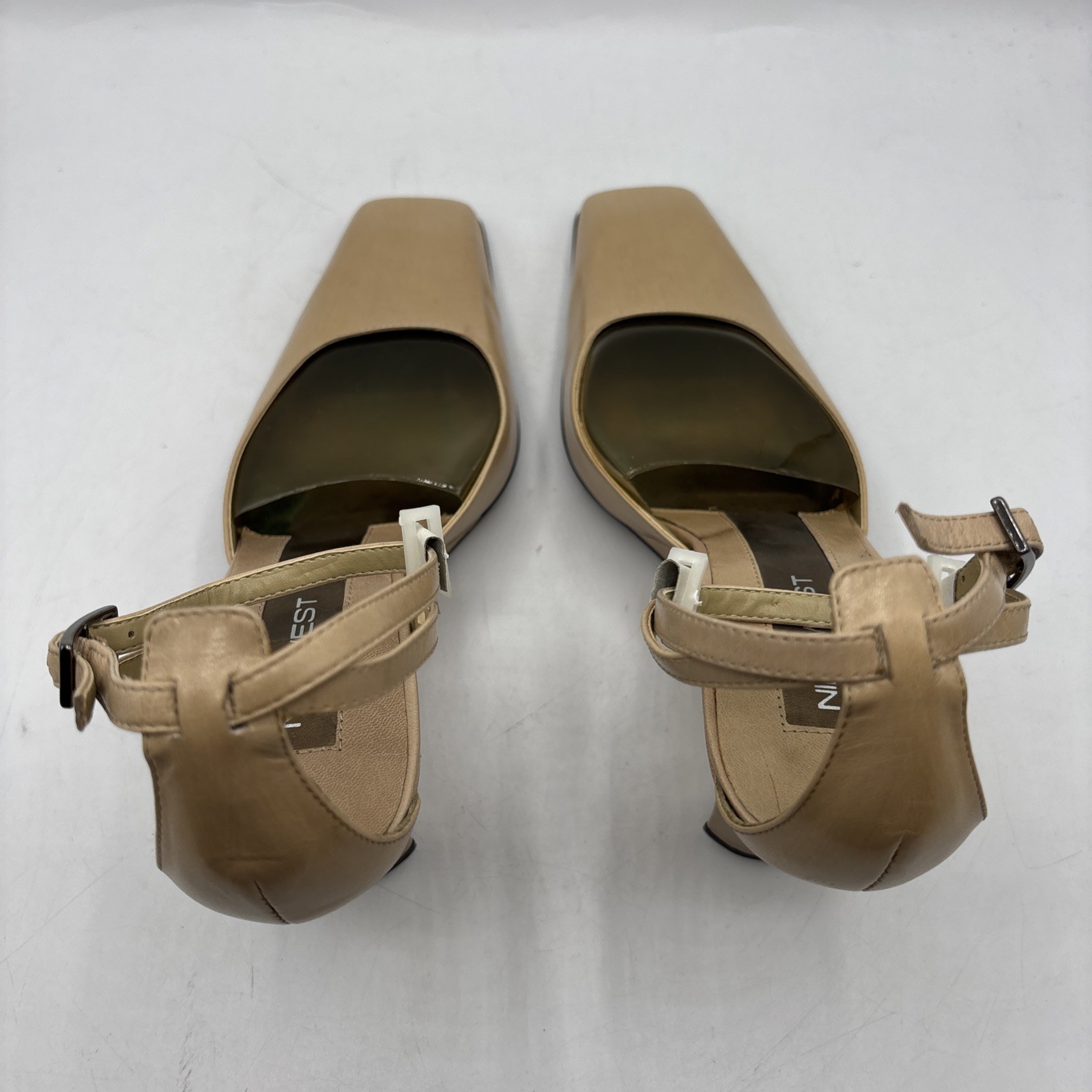 Nine West Womens 8.5M Leather Slingback Wedge Heels Natural Nude Never Worn