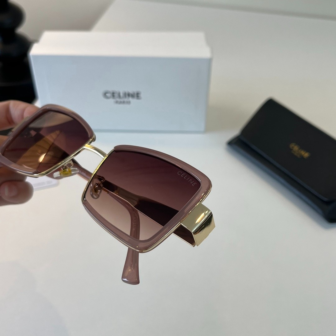 Celine Pink Frame Gradient Brown Lens Gold Triomphe Square Sunglasses